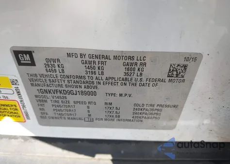 2016 Chevrolet Traverse Ls from USA, damaged, VIN 1GNKVFKD9GJ189000